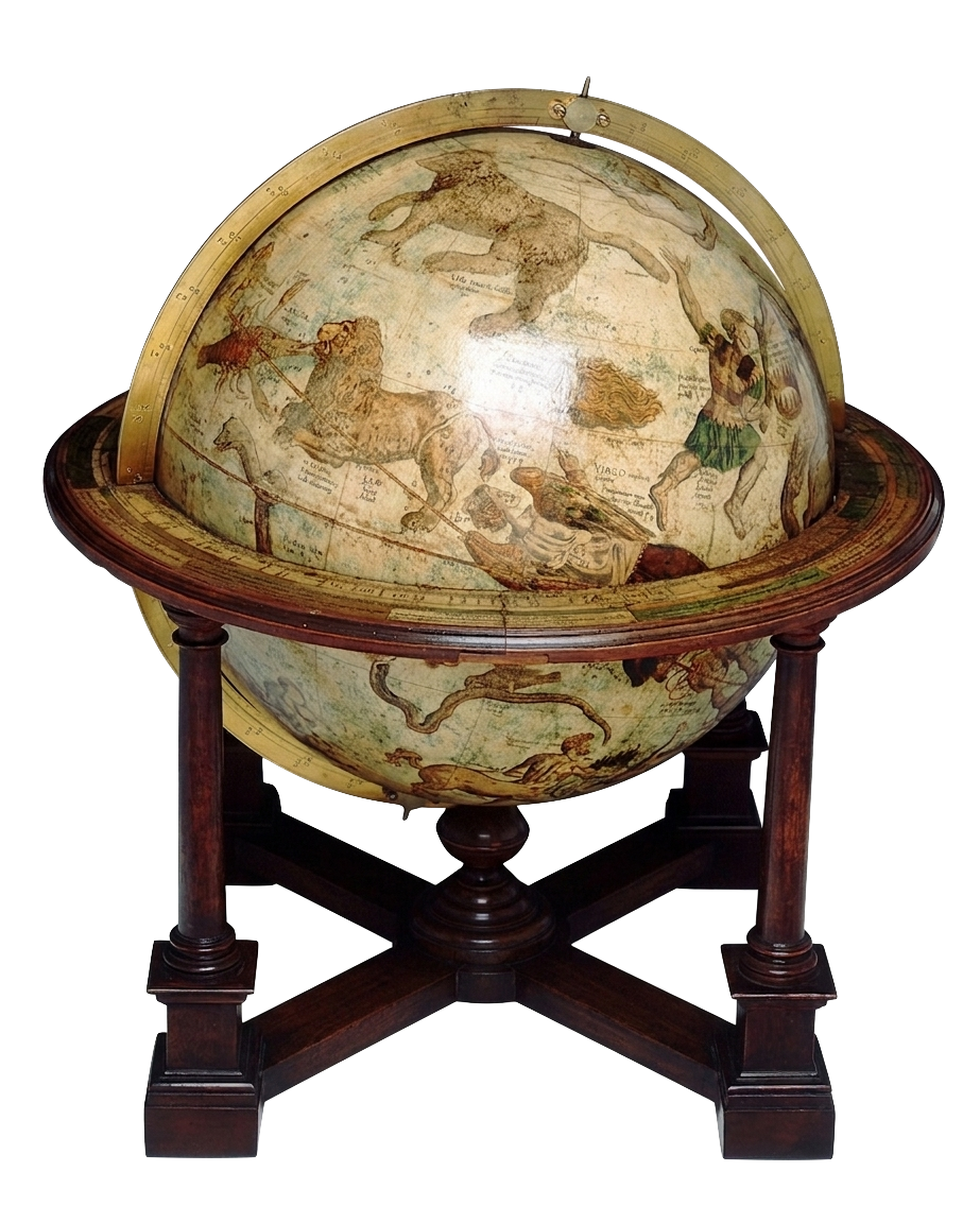 Mercator celestial globe — a wood-and-brass globe of the heavens