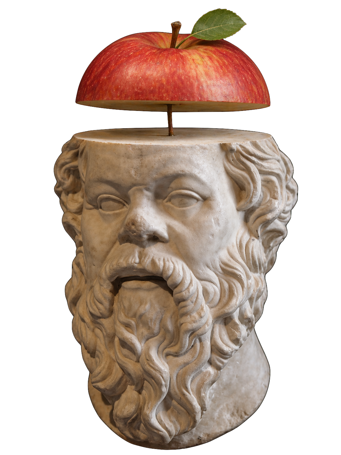 Bust of Socrates with an apple atop an open cranium, after the Louvre-type portrait