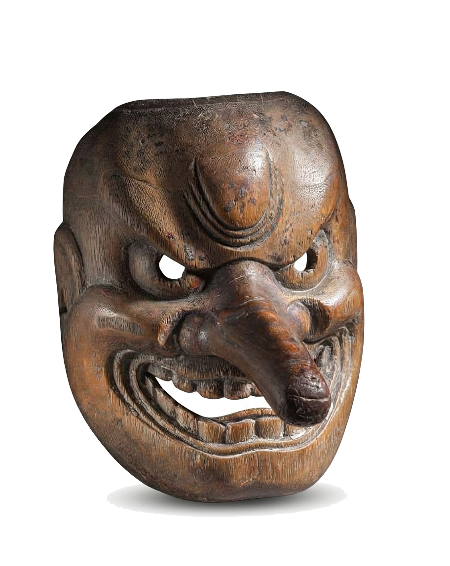 Japanese tengu mask, red-faced with a long nose